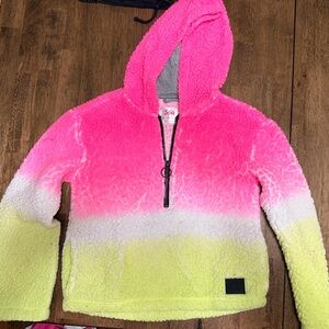 Justice Pink and Green Fuzzy Hoodie